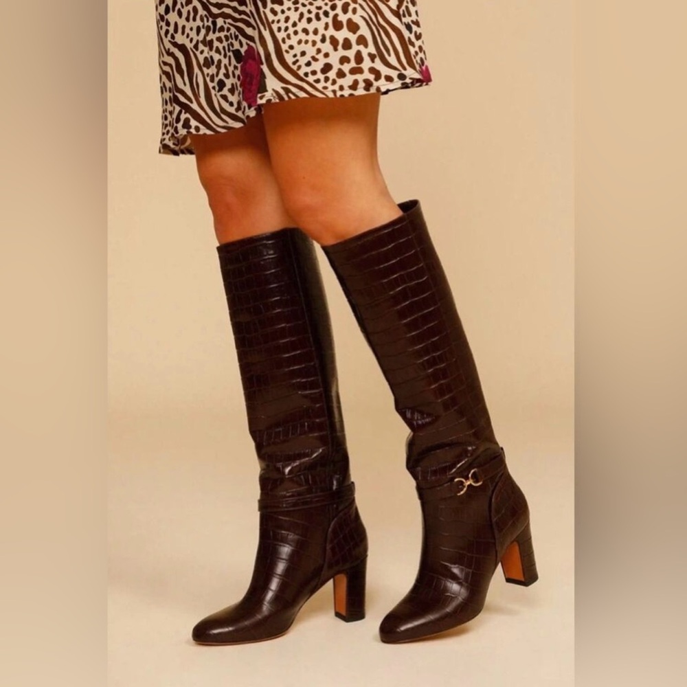 Rouje Loana chocolat croc tall boots - Picture 4 of 9